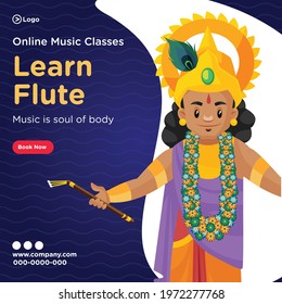 Banner design of learn flute in online music classes. Vector graphic illustration.