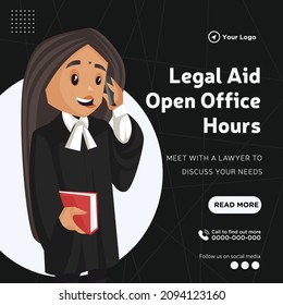 Banner Design Of Legal Aid Open Office Hours Cartoon Style Template.