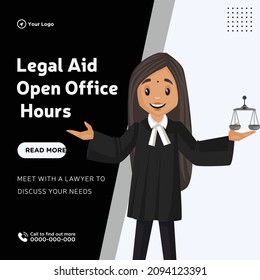 Banner Design Of Legal Aid Open Office Hours Cartoon Style Template.