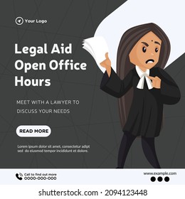 Banner Design Of Legal Aid Open Office Hours Cartoon Style Template.