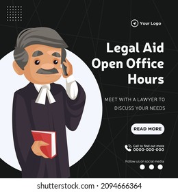 Banner Design Of Legal Aid Open Office Hours Cartoon Style Template.