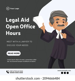 Banner Design Of Legal Aid Open Office Hours Cartoon Style Template.