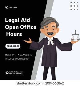 Banner Design Of Legal Aid Open Office Hours Cartoon Style Template.