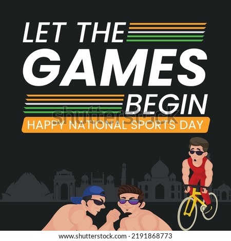 Banner design of let the games begin happy national sports day template.