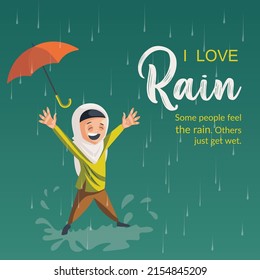 Banner design of i love rain cartoon style template.