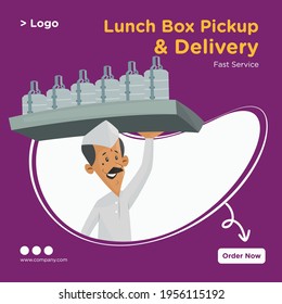 Banner design of lunch box pickup and delivery. Vector graphic illustration.