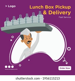 Banner design of lunch box pickup and delivery template. Vector graphic illustration.