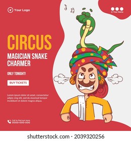 Banner design of magician snake charmer template.