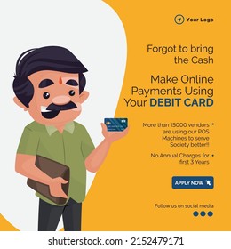 Banner design of make online payments using your debit card cartoon style template.