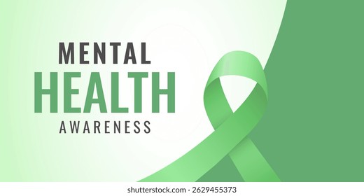 Banner design for mental health awareness with a green ribbon