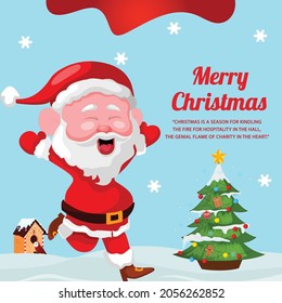 Banner design of Merry Christmas cartoon style template.