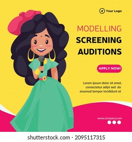 Banner design of modelling screening auditions cartoon style illustration.
