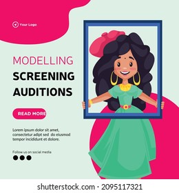 Banner design of modelling screening auditions cartoon style illustration.