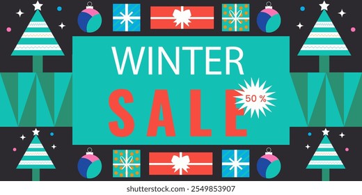 Banner design in a modern geometric style for the winter sale. A template for social networks and posters. Vector illustration.