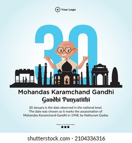Banner design of Mohandas Karamchand Gandhi punyatithi template.