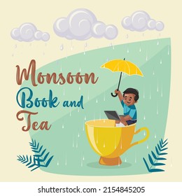 Diseño de pancartas de libro de monzón y plantilla de té.