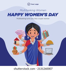 Banner design of multitasking happy women's day template.