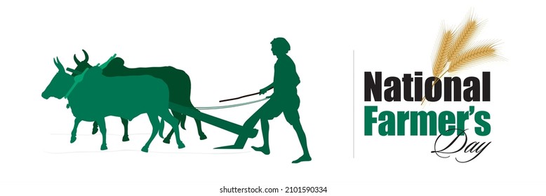 Banner Design for National Farmers Day. Editable Illustration of Farmer Plowing on Field. Conceptual Greeting Creative.