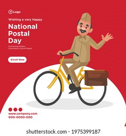 Banner design of national postal day service cartoon style template.