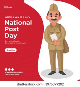 Banner design of national postal day service cartoon style template.