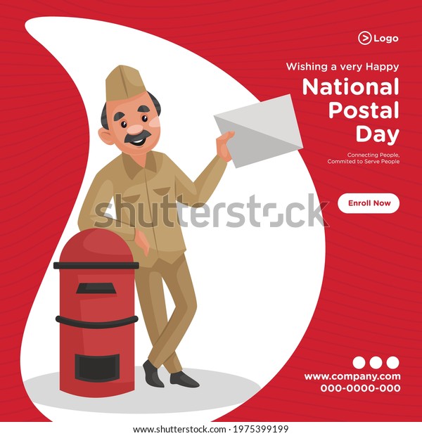 Banner design of national postal day service\
cartoon style template.