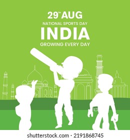 Banner design of national sports day India growing every day template.