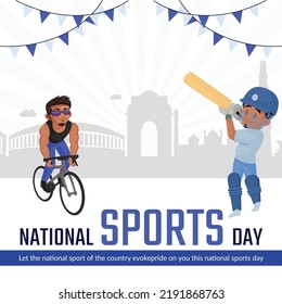 Banner design of national sports day cartoon style template.