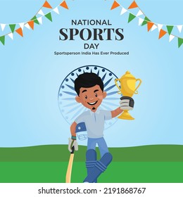 Banner design of national sports day cartoon style template.