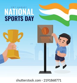 Banner design of national sports day cartoon style template.