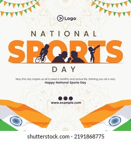 Banner design of national sports day cartoon style template.