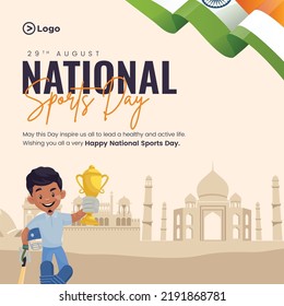 Banner design of national sports day cartoon style template.