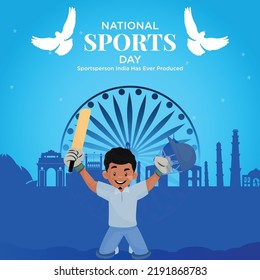 Banner design of national sports day cartoon style template.