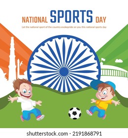 Banner design of national sports day cartoon style template. 