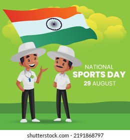 Banner design of national sports day cartoon style template.