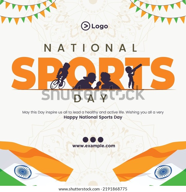 Banner design of national sports day cartoon\
style template.