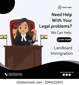 Banner design of need help with your legal problems cartoon style template.