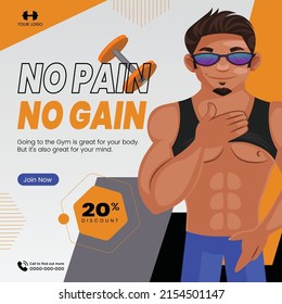 Banner design of no pain no gain template.