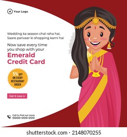 Diseño de banner de ahora ahorra cada vez que compras con tu plantilla de dibujo animado de tarjeta de crédito esmeralda.