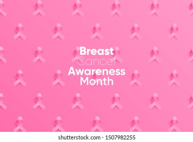 Banner design for October Breast Cancer Awareness Month. 3D style ribbons on background, Vector Illustration for social media, cover, landing page, promotion, ad.