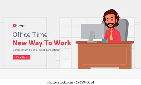 Banner design of office time new way to work template. Vector graphic illustration.