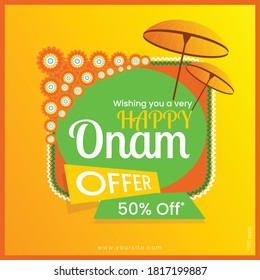 Banner design of the Onam festival vector illustration on a colorful background.