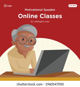 Banner design of online classes with intelligent man. Vector graphic illustration.