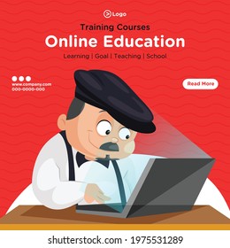 Banner design of online education training courses cartoon style template. Vector graphic illustration.