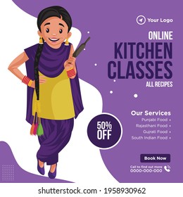 Banner design of online kitchen classes. Vector graphic illustration.