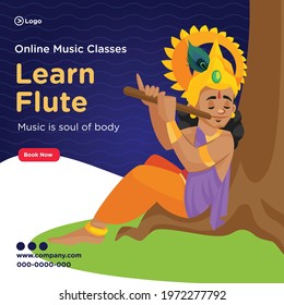 Banner design of online music classes learn flute. Vector graphic illustration.