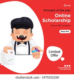 Banner design of online scholarship cartoon style template. Vector graphic illustration.