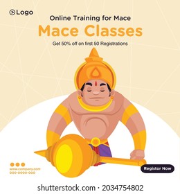 Banner design of online training for mace classes cartoon style template.