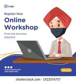 Banner design of online workshop and find new solutions. Vector graphic illustration.