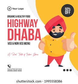 Banner design of organic and healthy food on highway Dhaba template.