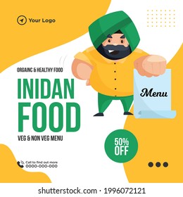 Banner design of organic and healthy indian food template.